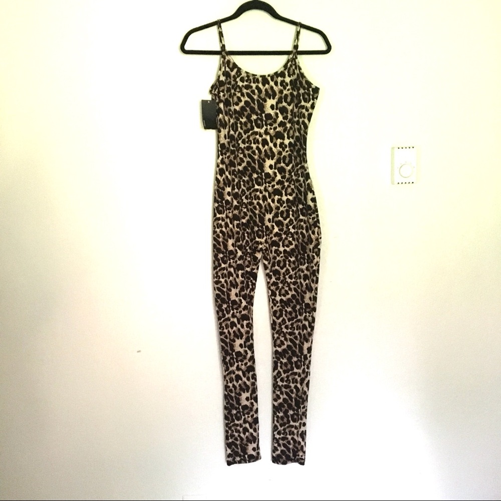 Amilishp Cheetah Print Leopard Print Stretchy Spaghetti Strap Jumpsuit B…